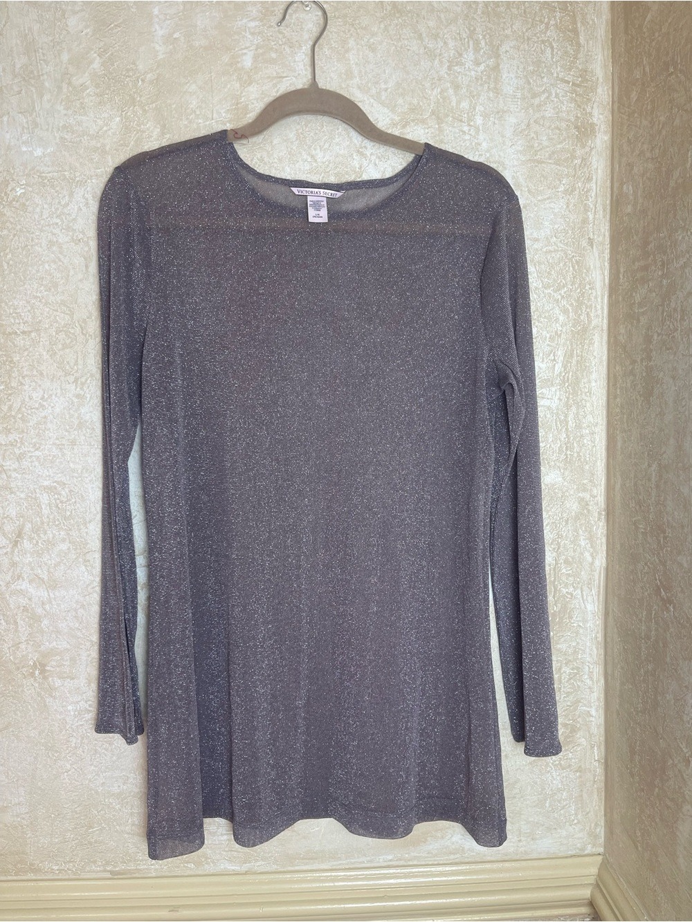 Victoria's Secret Y2K Metallic Shimmer Sheer Mesh Long Sleeve Top Silver L - Picture 3 of 9
